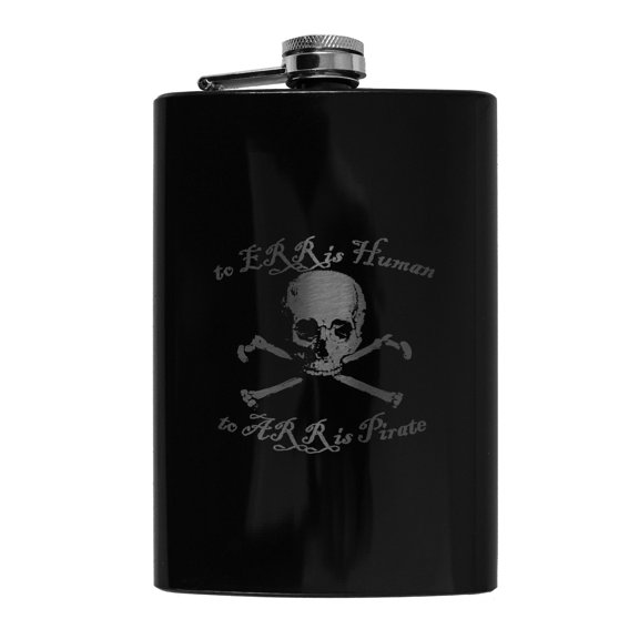 8oz BLACK To ERR Is Human To ARR Is Pirate Flask L1