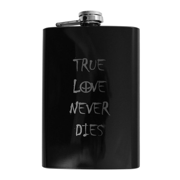 8oz BLACK True Love Never Dies Flask L1
