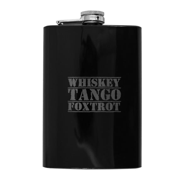 8oz BLACK Whiskey Tango Foxtrot Flask L1