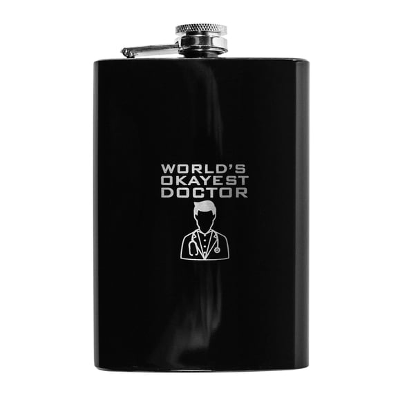 8oz BLACK World's Okayest Doctor Flask L1