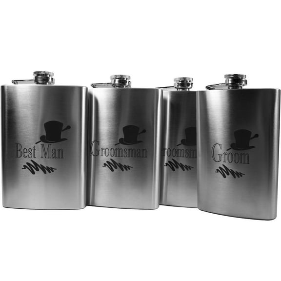 8oz Best Man, Groom, and 4 Groomsman Hip Flasks Wedding gift (QTY 6 flasks) L1