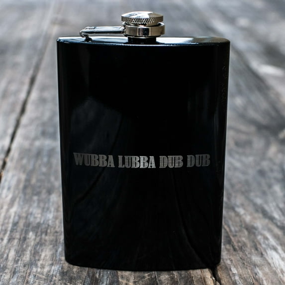 8oz Black Wubba Lubba Dub Dub Flask L1
