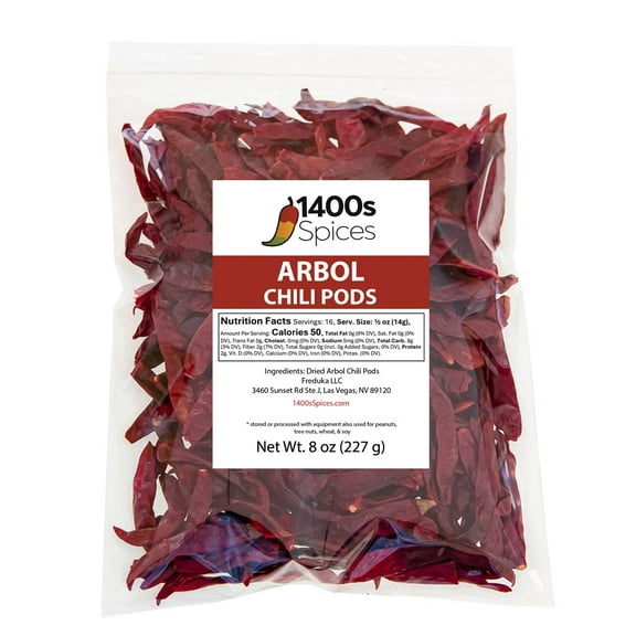 8oz Chile de Arbol Descolado. Dried De Arbol Stemless Chilies Peppers S17 by 1400s Spices