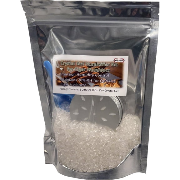 8oz Cigar Humidor Humidifier Crystals -  LB Refill Bag of Gel Beads for Perfect 70% Humidity Control  Reusable & Long-Lasting Moisture for Any Cigar Box