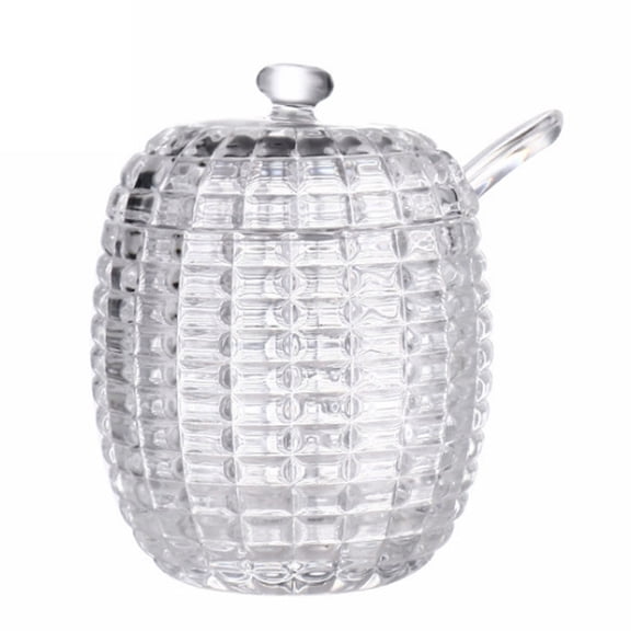 8oz Crystal Honey Jar With Dippers, Glass Honey Pot Containers, Mini Beehive Honey Dispenser Set-11*8cm-Transparent Ⅰ