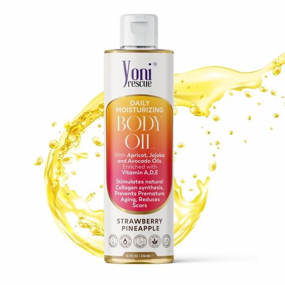 Yoni Rescue 8oz Daily Moisturizing Anti-Aging Body Oil, Strawberry Pineapple Scent