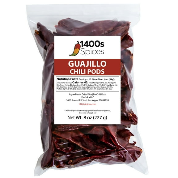 8oz Guajillo Stemless Chile, Whole Dried Red Chile Mexican Peppers by 1400s Spices