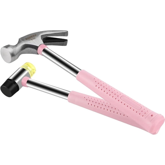 8oz Hammer 2-Piece Small Claw Hammer & Rubber Mallet Mini Set(Pink)
