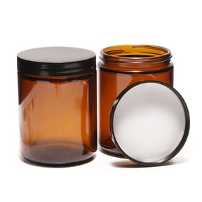 8oz Jars with Lids, 2 Pack Amber Glass Jars with Lids Empty Cosmetic Containers Round Airtight Glass Jar with Inner Liners and black Lid for Storing Lotions, Powders, and Ointments
