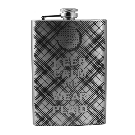 8oz Keep Calm and Wear Plaid Golf Flask L1