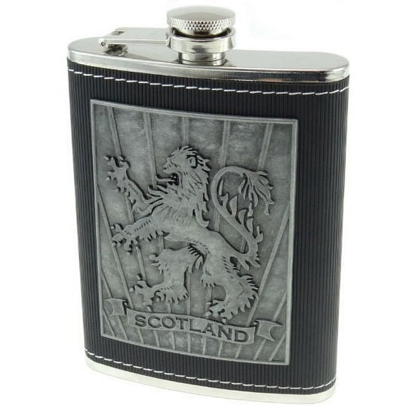 8oz Metal Plate Hip Flask Rampant Lion Embossed Design Celtic Gift Made In Scotland