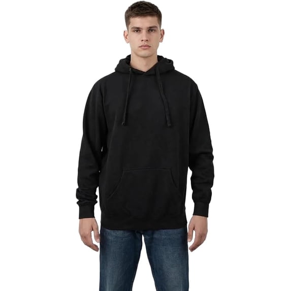 Milltex 8oz Midweight Fleece Hoodie Unisex CVC Cotton Blend Hooded Sweatshirt Soft Warm Pullover Blank Hoodie for Men Women Casual Everyday Wear Durable Comfortable Fit-Black