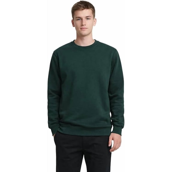 Milltex 8 oz Midweight Crewneck Fleece Sweatshirt Unisex CVC Blend, Soft Cotton Polyester Pullover, Decorator Ready Blank for Printing, Casual Long Sleeve Sweatshirt for Men and Women-Forest