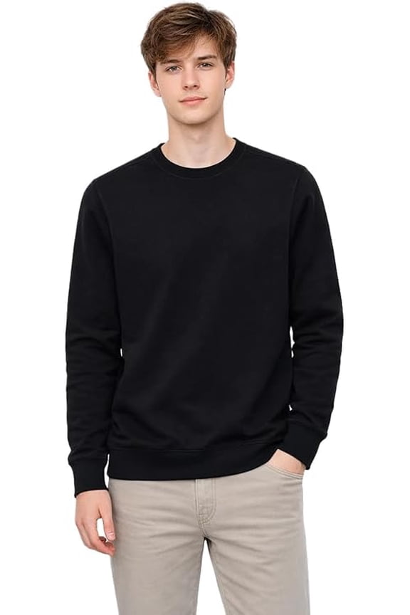 8 oz Midweight Crewneck Fleece Sweatshirt Unisex CVC Blend, Soft Cotton Polyester Pullover, Decorator Ready Blank for Printing, Casual Long Sleeve Sweatshirt for Men and Women-Black