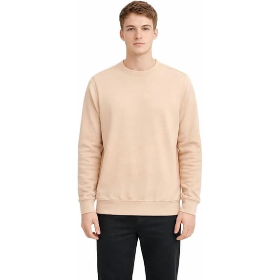 Milltex 8 oz Midweight Crewneck Fleece Sweatshirt Unisex CVC Blend, Soft Cotton Polyester Pullover, Decorator Ready Blank for Printing, Casual Long Sleeve Sweatshirt for Men and Women-Sand