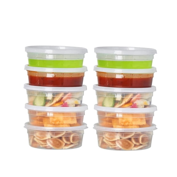 8oz Plastic Containers,QZS irtight Plastic Food-Storage Containers with Lids,Disposable Soup Slime Overnight Boxes for INdoor,Outdoor,12Pack