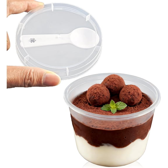 8oz Plastic Dessert Cups with Lids and Spoons, Clear Yogurt Parfait/Appetizer Cup with Lids for Party, Mini Round Dessert Cups with Spoons for Pudding/Jello/Milkshake/Fruit/Ice Cream,25 Pack