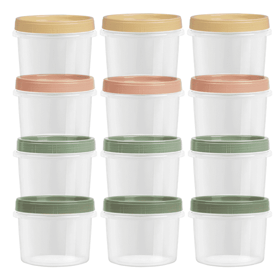 8oz Plastic Screw Top Food Containers with Lids 12 Pack, 4 Colors
