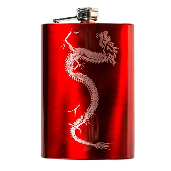 8oz RED Chinese Dragon Flask L1