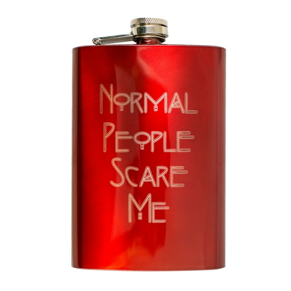 8oz RED Normal People Scare Me Flask L1