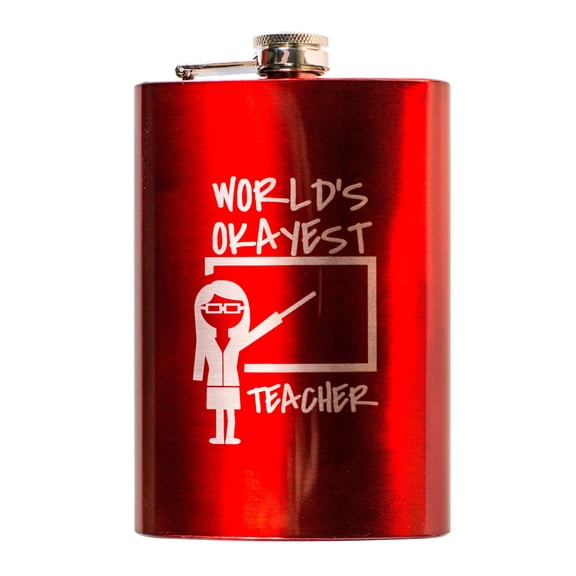 8oz RED World's Okayest Teacher Flask L1