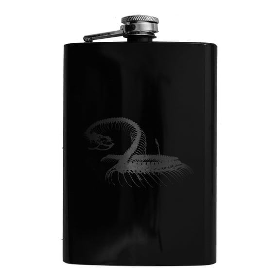 8oz Rattlesnake Skeleton Black Flask L1