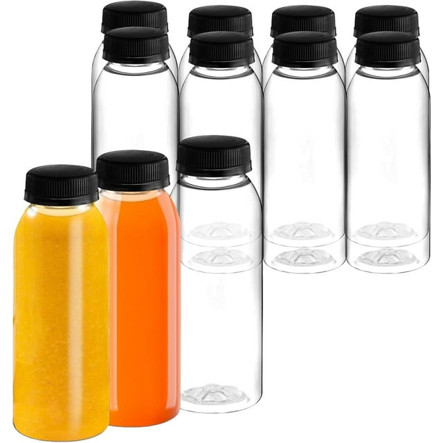 8 oz Clear Round Plastic Juice Bottles with Caps BPA-Free, Leak Proof Disposable Drink Containers for Juicing, Tamper Proof, Smoothies, Shakes & Beverages Food-Grade Bulk Pack Juice Bars & Cafes(348)