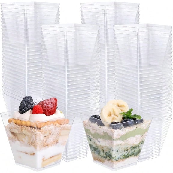 8oz Square Plastic Dessert CupsDisposable Square Cups Clear Dessert Cup 100pcs Plastic Parfait Appetizer Cup Perfect For Birthday Party Wedding