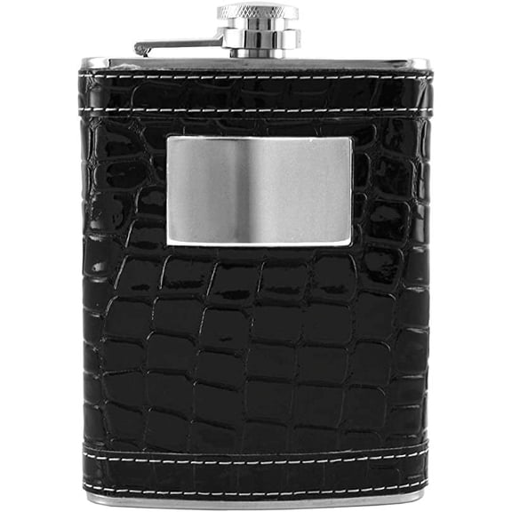 8oz Stainless Steel Black Leather Wrap Flask Groomsman Gift