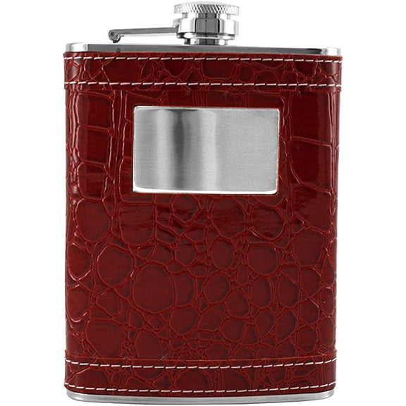8oz Stainless Steel Red Leather Wrap Flask Groomsman Gift