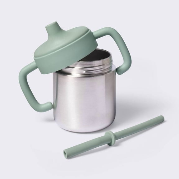 8oz Stainless Steel Sippy Cup with Spill-Resistant Lid, Easy-Grip Handles and Durable Insulated Design for Water, Milk, and Everyday Toddler Drinking, Green