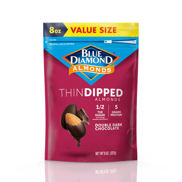Blue Diamond Almonds, Thin Dipped Double Dark Chocolate Almonds for Guilt Free Snacking, 8 oz.