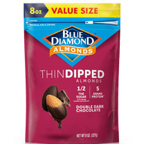 Blue Diamond Almonds, Thin Dipped Double Dark Chocolate Almonds for Guilt Free Snacking, 8 oz.