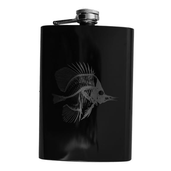 8oz Tropical Bone Fish Black Flask L1