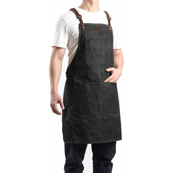 8oz Waxed Canvas Utility Apron with 5 Tool Pockets, Adjustable Cross-Back Work Apron Fits M-3XL