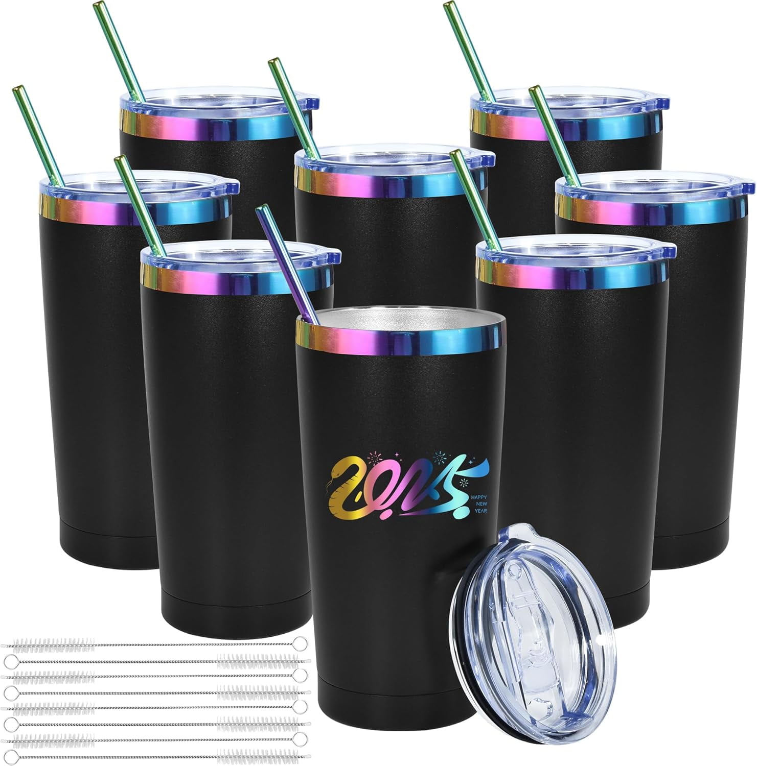 8pack 20oz Tumbler with Lid And Straw,Stainless Steel Vacuum Insulated ...