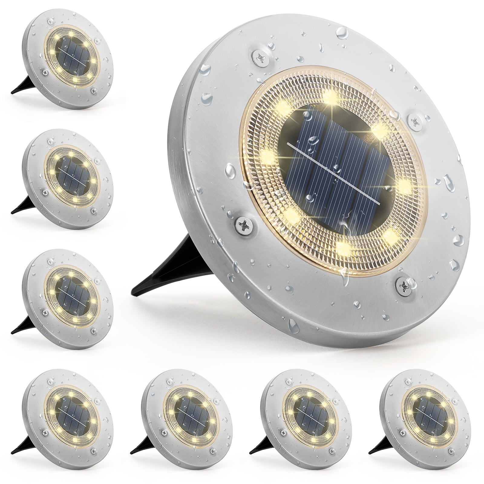 8pack Solar Ground Light Outdoor 8LED Solar Garden Light Solar Disc Light for Path Courtyard Deck Terrace Walkway warm White