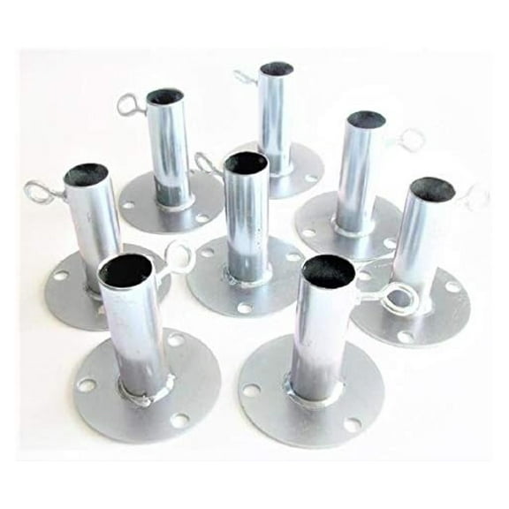 8pc 1 5/8" Canopy Fittings - Batting Cage Ground Plate, Fence Post Base, Heavy Duty Galvanized Steel, 5" Diameter