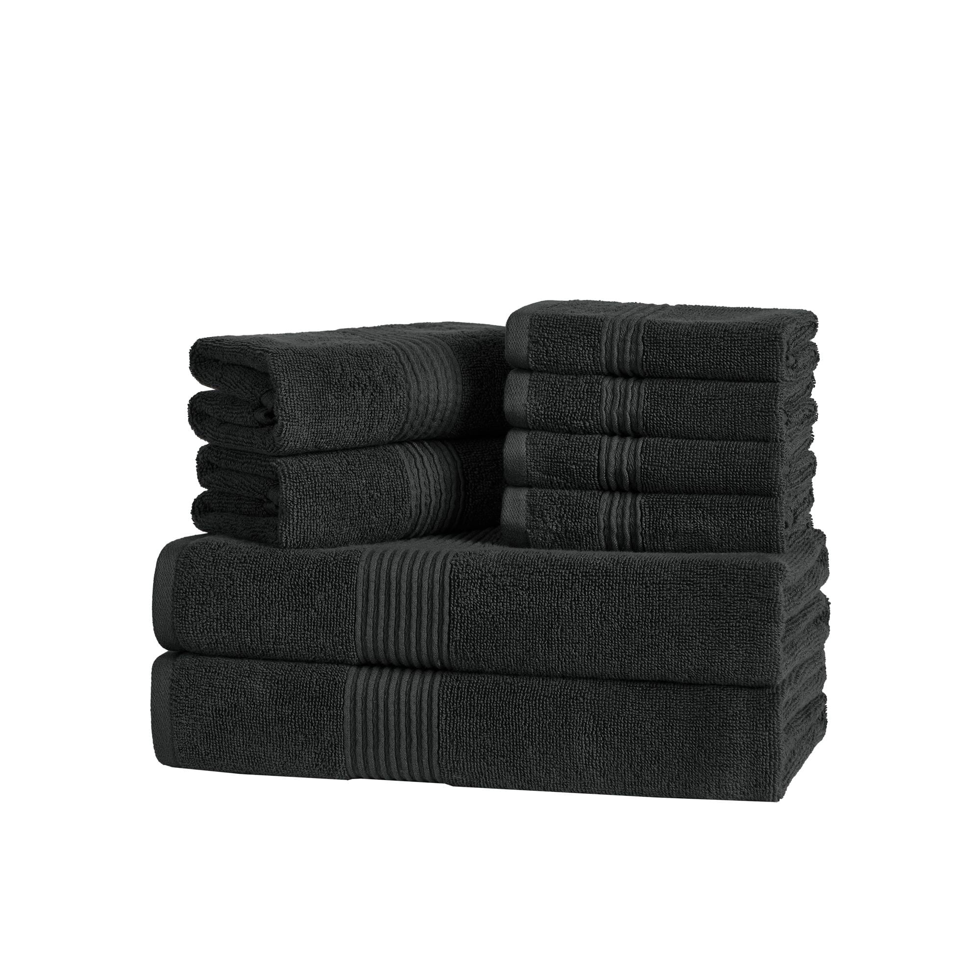 8pc 100% Combed Cotton Towel Set (2 Bath, 2 Hand, 4 Wash) - Black