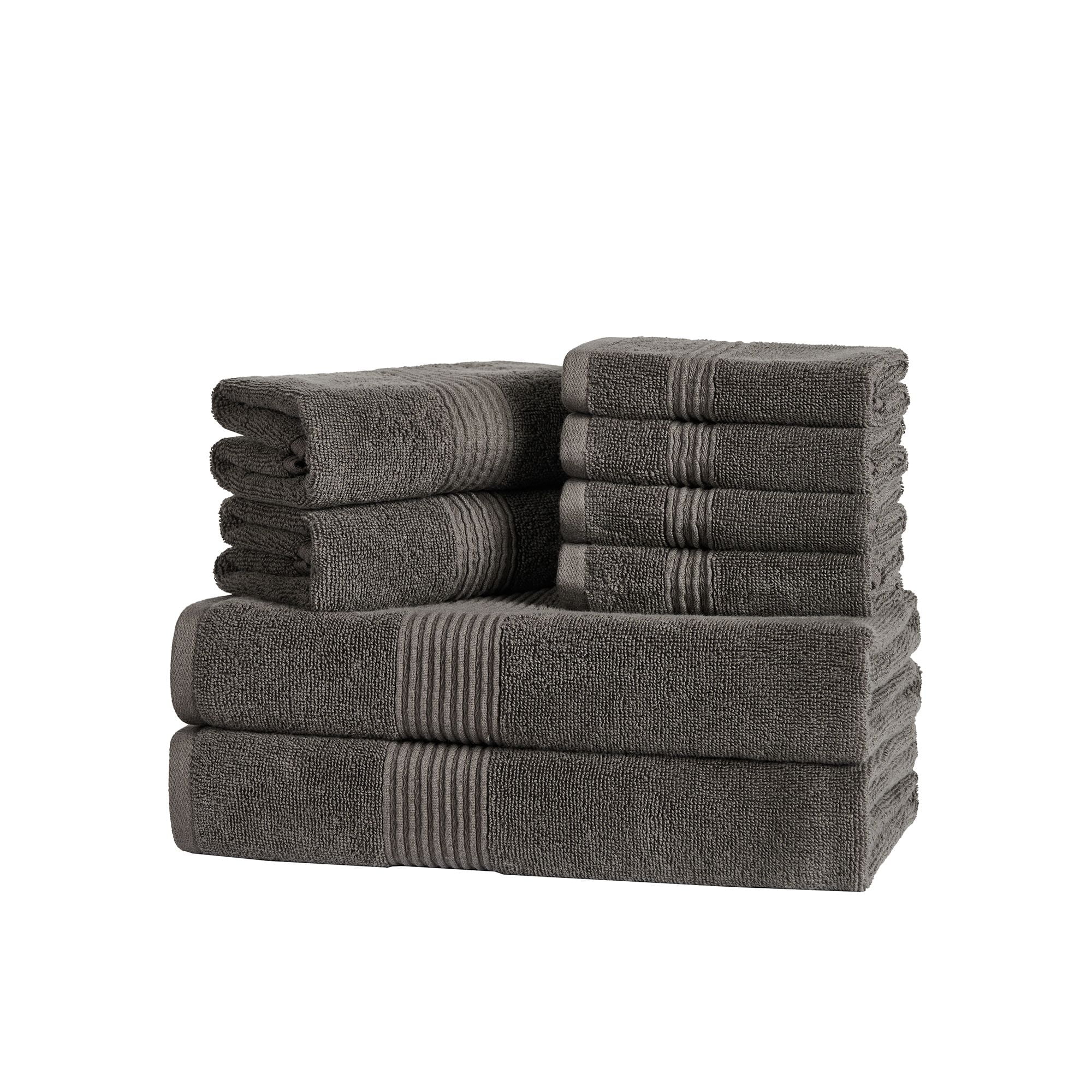 8pc 100% Combed Cotton Towel Set (2 Bath, 2 Hand, 4 Wash) - Grey