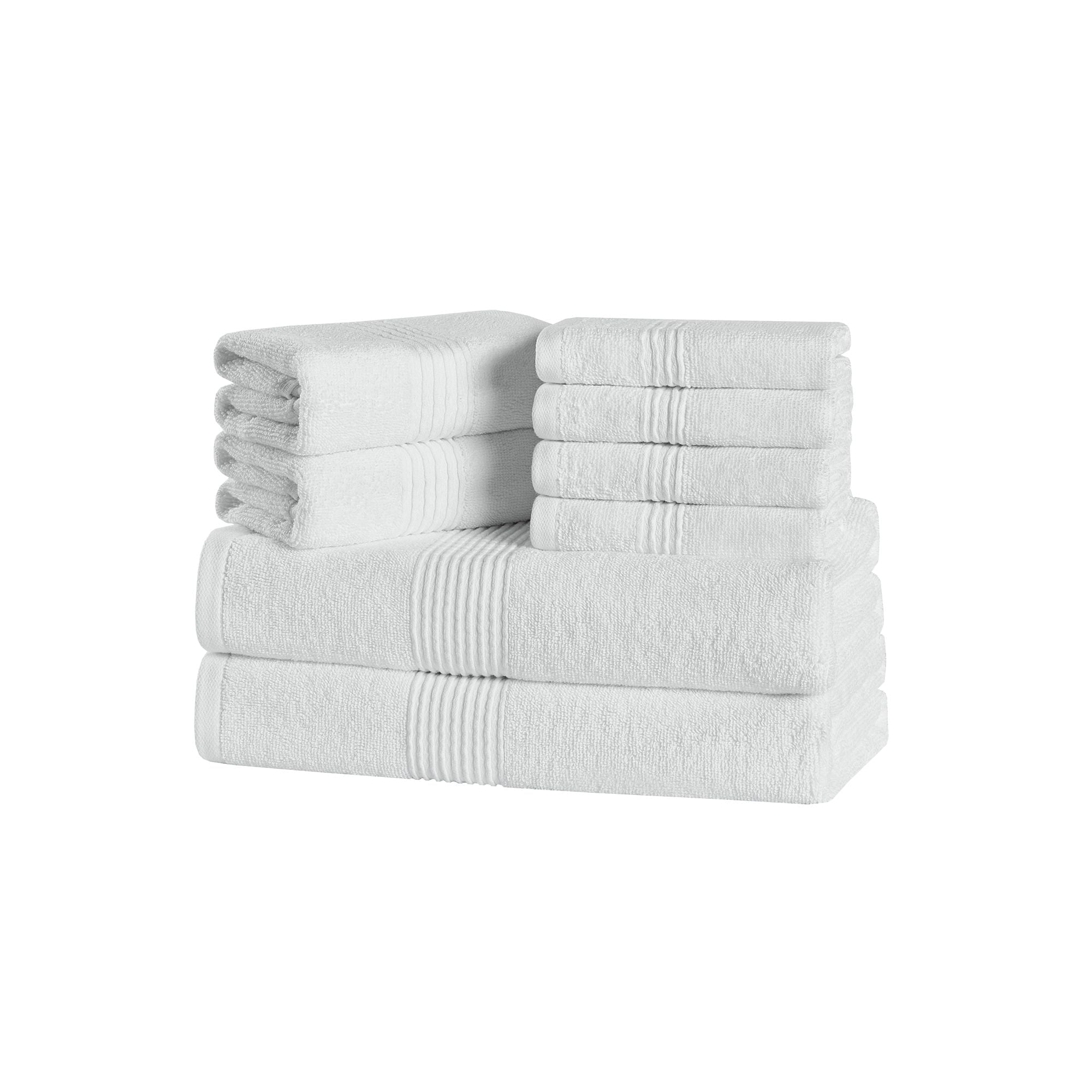 8pc 100% Combed Cotton Towel Set (2 Bath, 2 Hand, 4 Wash) - White