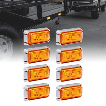 8pc 2.5" Amber LED Trailer Marker Light Chrome Bezel DOT FMVSS 108 SAE P2PCÂ