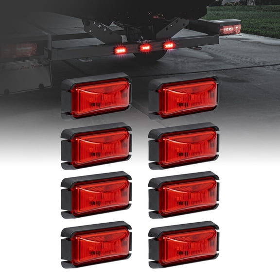 8pc 2.5" Red LED Trailer Marker Light Black Bezel DOT FMVSS 108 SAE P2PC