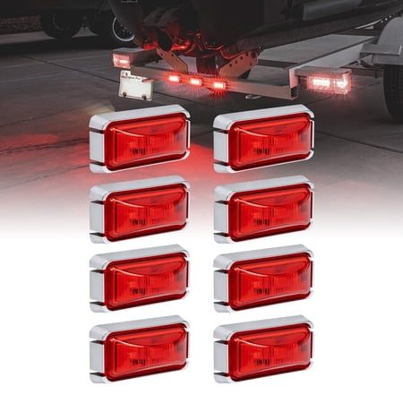 8pc 2.5" Red LED Trailer Marker Light Chrome Bezel DOT FMVSS 108 SAE P2PCÂ