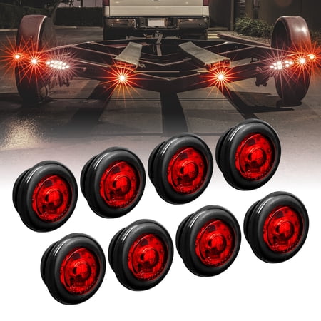 8pc 3/4" Round DOT P2PC Red LED Bullet Clearance Marker Lights for Trailer