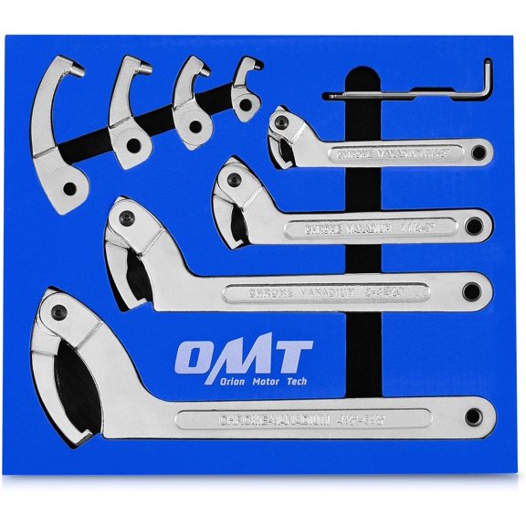 8pc Adjustable Pin Spanner Wrench Tool Set, Spanner Nut Wrench Tools with Changeable Heads for Pipes Heating Cars, Coilover Hook Wrenches for Suspension System, 3/4" to 6-1/10"