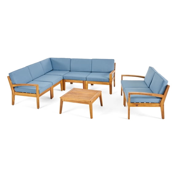 8pc Brown and Blue Contemporary Handcrafted Outdoor Sectional Sofa Set 29.5"
