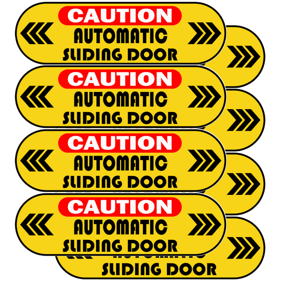 8pc Caution Automatic Sliding Door Warning Sticker 5" x 1.5" Two-Sided Glass Door Label