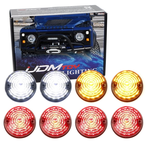8pc Clear/Yellow/Red Lens Full LED Upgrade Kit For Land Rover Defender Series 2 3 (Fit Front & Rear Turn Signal, Parking Driving & Brake Tail Light Assembiles)