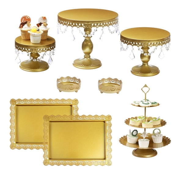 8pc Dessert Table Display Set - Gold 2-Tier/3-Tier Cake Stands for Parties | Fits 4"-10" Treats | Perfect for Weddings & Showers"